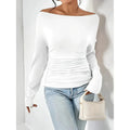 Women's Off The Shoulder Tops Long Sleeve T Shirts Going Out Tops Casual Trendy Ruched Slim Fitted Tees Lady T Fashions