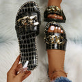 Women's Metal Chain Decor Flat Slippers, Fashion Open Toe Non Slip Slides Shoes, Casual Outdoor Slippers Lady T Fashions