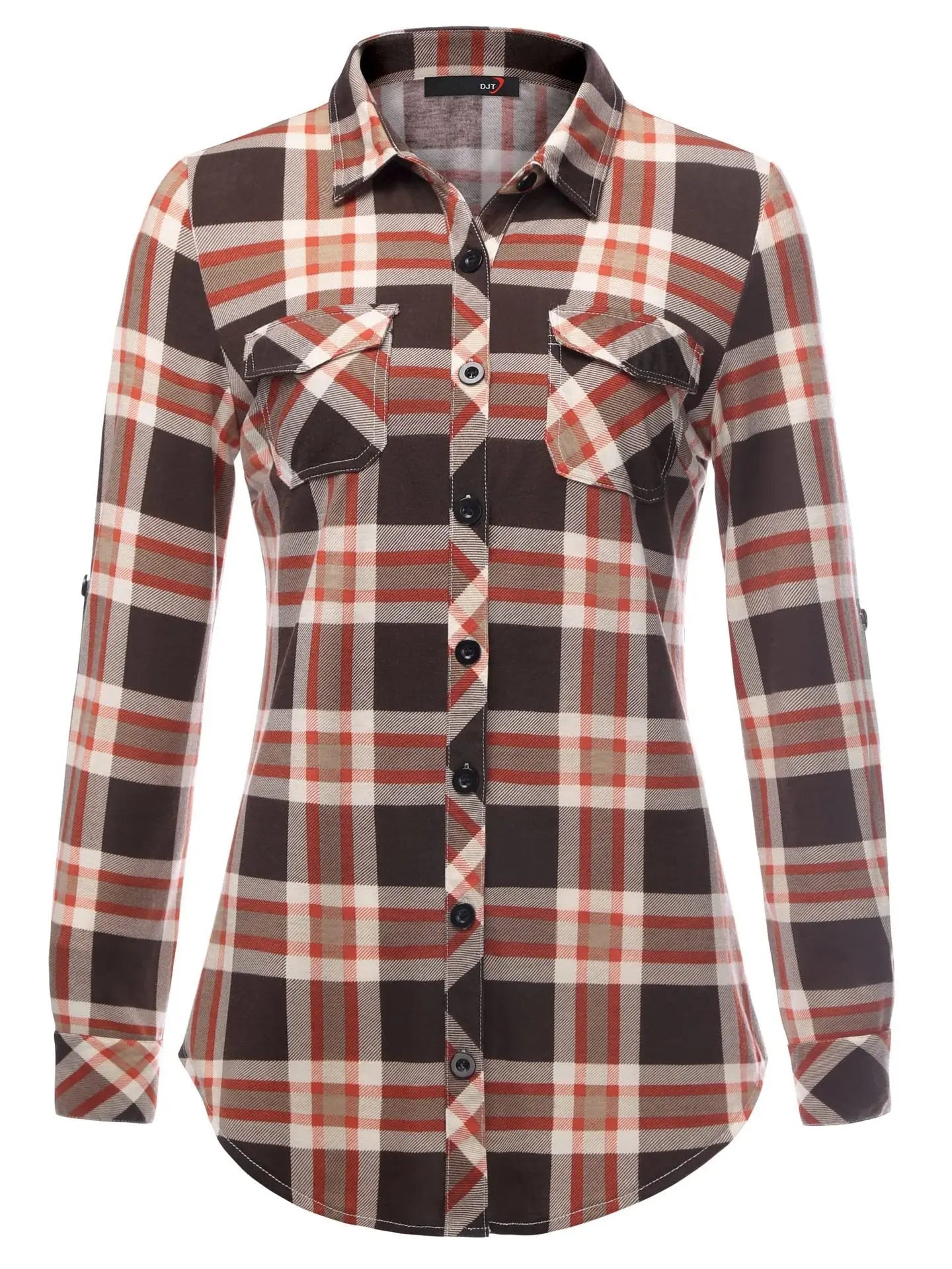 Plaid Pouch Button Cuff Comfort And Casual Printed Women's Shirt Lady T Fashions