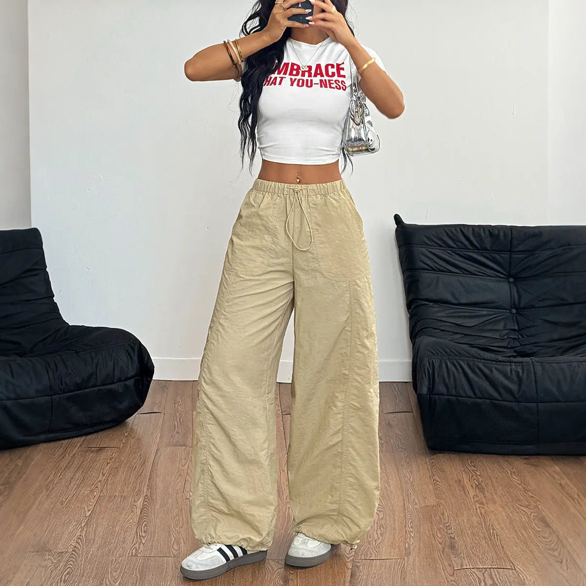 Casual Simple Drawstring Straight-leg Trousers Lady T Fashions