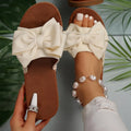 Women's Bowknot Design Flat Sandals, Slip On Open Toe Non-slip Summer Slides Shoes, Comfy Beach Shoes Lady T Fashions