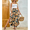 Women's High Elastic Waist Midi Skirt Casual Summer Trendy Tie Front Flowy Floral Print Beach Long Skirt Lady T Fashions