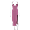 Spaghetti Strap Dress With Split Design Deep V-neck Sleeveless Backless Bodycon Party Dresses For Womens Clothing Lady T Fashions
