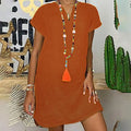 Womens Summer Casual Solid Color V Neck Short Sleeve Dresses Boho Beach Sundresses Lady T Fashions