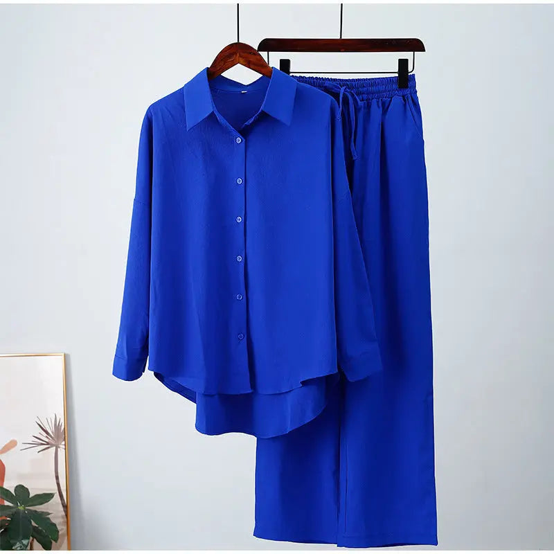 European And American Ins Style Solid Color Leisure Fashion Long Sleeve Blouse And Pants Lady T Fashions