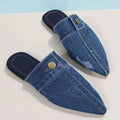 Women's Denim Flat Mules, Fashion Pointed Toe Slip On Non Slip Shoes, Casual Outdoor Slides Lady T Fashions