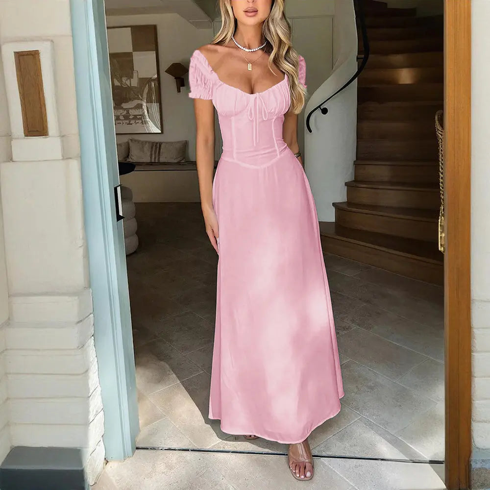 Women's Bohemian Backless Maxi Dress Flowy Ruffled Beach Dress With Adjustable Belt Summer Vacation Boho Dress For Casual Outings Lady T Fashions