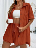 Women's Fashion Shorts Two Pieces Solid Color Shirt Suit Lady T Fashions