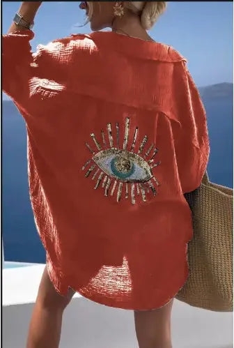 Women's Outdoor Beach Shirt Casual Sequin Beaded Shirt Lady T Fashions