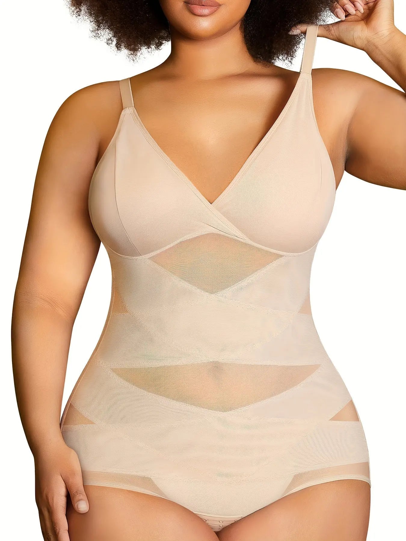 Women's Curve Bodysuit Shapewear For Plus Size Women, Tummy Control Butt Enhancing V Neck Waist Trainer Body Shaper Lady T Fashions