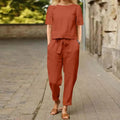 Women's Cotton And Linen Wide-leg Pants Suit Lady T Fashions