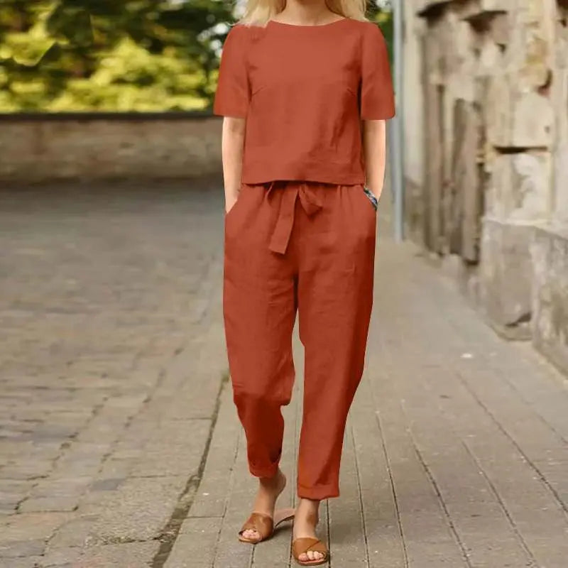 Women's Cotton And Linen Wide-leg Pants Suit Lady T Fashions