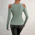 Women's Ribbed Long Sleeve Top Cut Out Front Detail Fitted Sexy Tee Casual Dressy T-Shirt Tops Lady T Fashions