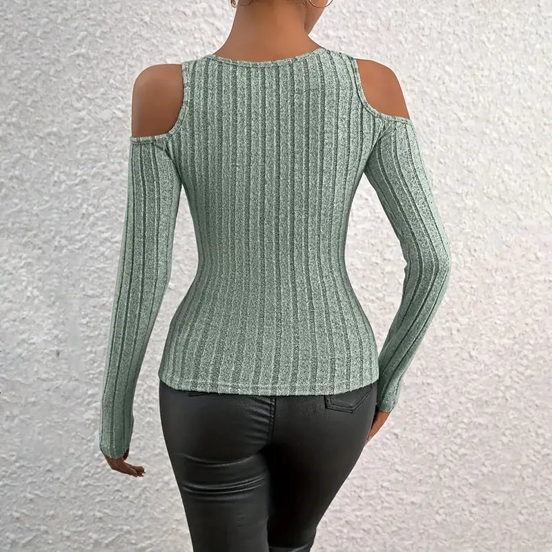 Women's Ribbed Long Sleeve Top Cut Out Front Detail Fitted Sexy Tee Casual Dressy T-Shirt Tops Lady T Fashions