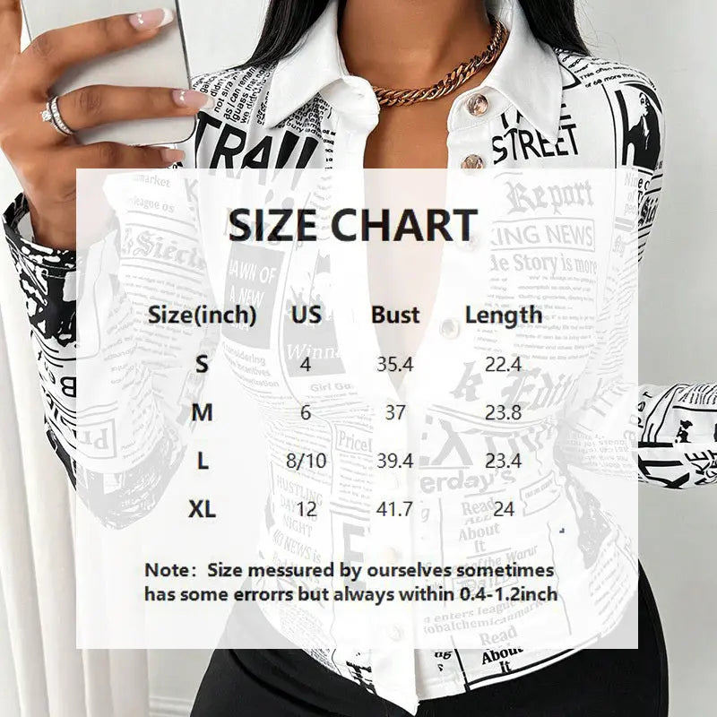 Women's Long Sleeve Casual Shirt - Spring&Fall Slim Fit Printed Blouse With Single Button Placket Lady T Fashions