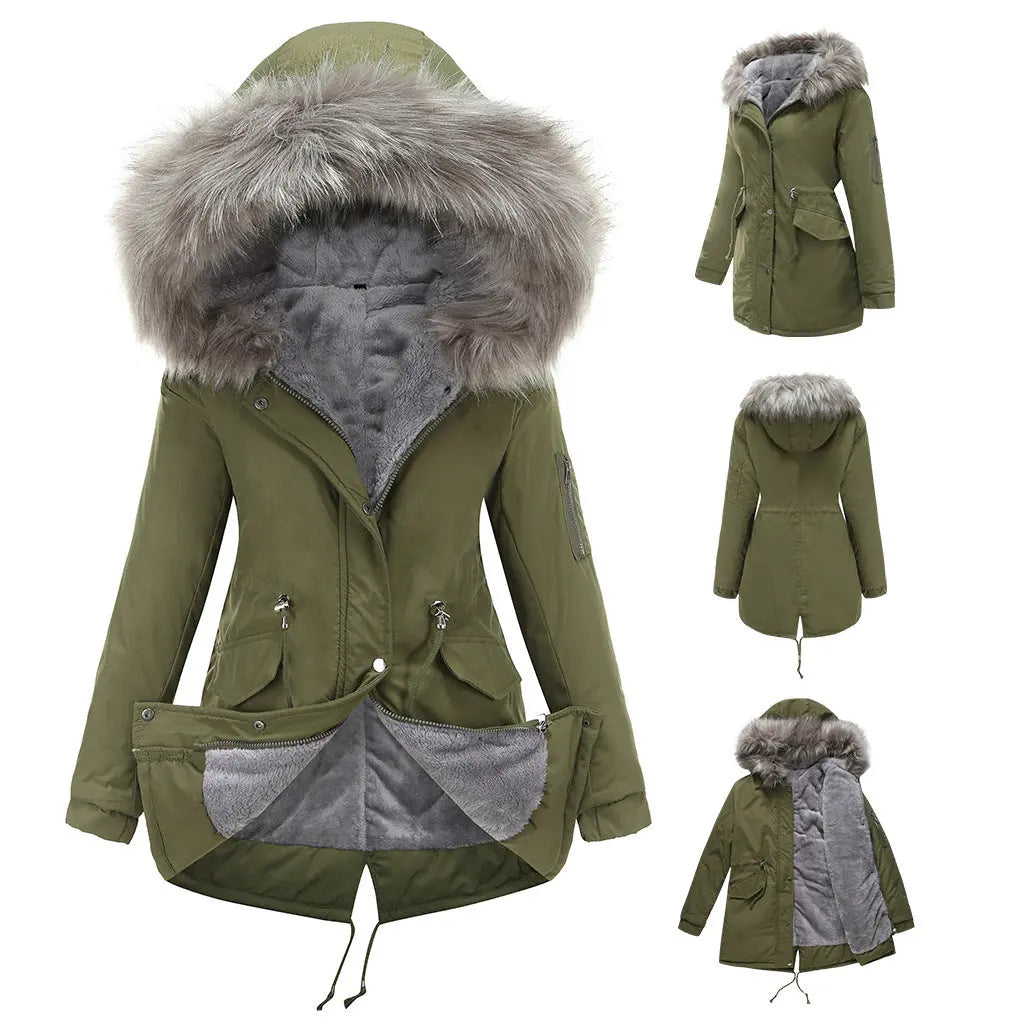 Parka Cotton-padded Coat Mid-length Hooded Lady T Fashions