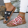 Women's Flag Pattern Slide Sandals, Bowknot Toe Loop Slip On Flat Shoes, Casual Sandals For The 4th Of July Summer Casual Shoes For Independence Day Lady T Fashions