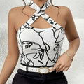 Ladies' Printed Cross Hanging Neck Slim Fashion Vest Lady T Fashions