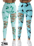 2 Pack New Style Hollow-Out Tie-Dye High-Waisted Tummy-Control Yoga Pants Lady T Fashions