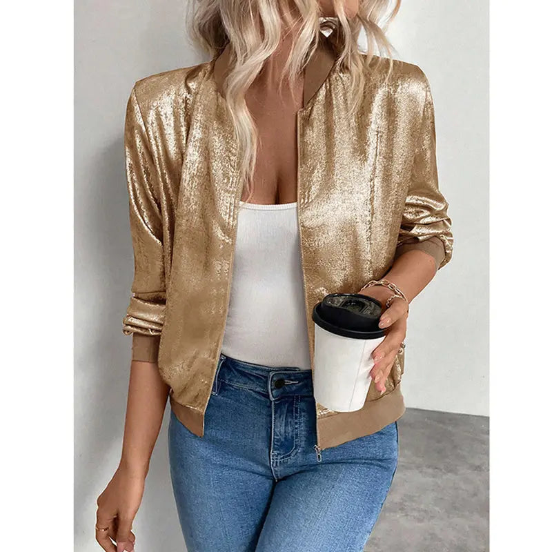 Women's Leopard Print Zip Up Lightweight Bomber Jacket Casual Long Sleeve Outerwear Lady T Fashions
