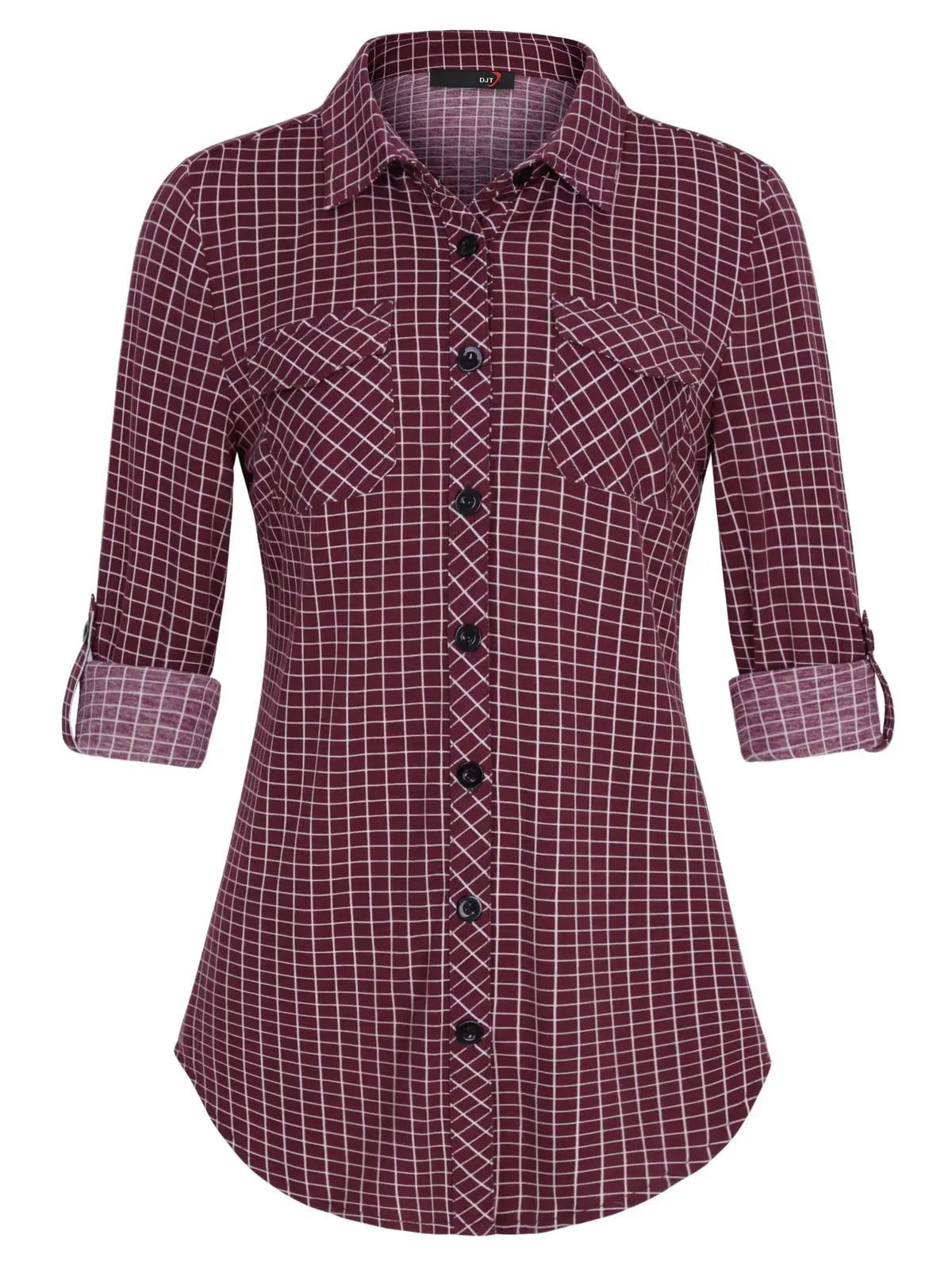 Plaid Pouch Button Cuff Comfort And Casual Printed Women's Shirt Lady T Fashions