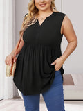 Plus Size Ruched Tank Top - Elegant Button Front, Flattering Ruched Detailing, Soft Notch Neck, Sleeveless, Relaxed Fit - Designed for Plus Size Women, Perfect for Summer, Womens Plus Size Clothing Lady T Fashions