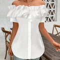 Women's Solid Color Off-Shoulder Ruffled Blouse - Waist Button-Down Shirt For Vacation & Daily Wear Lady T Fashions