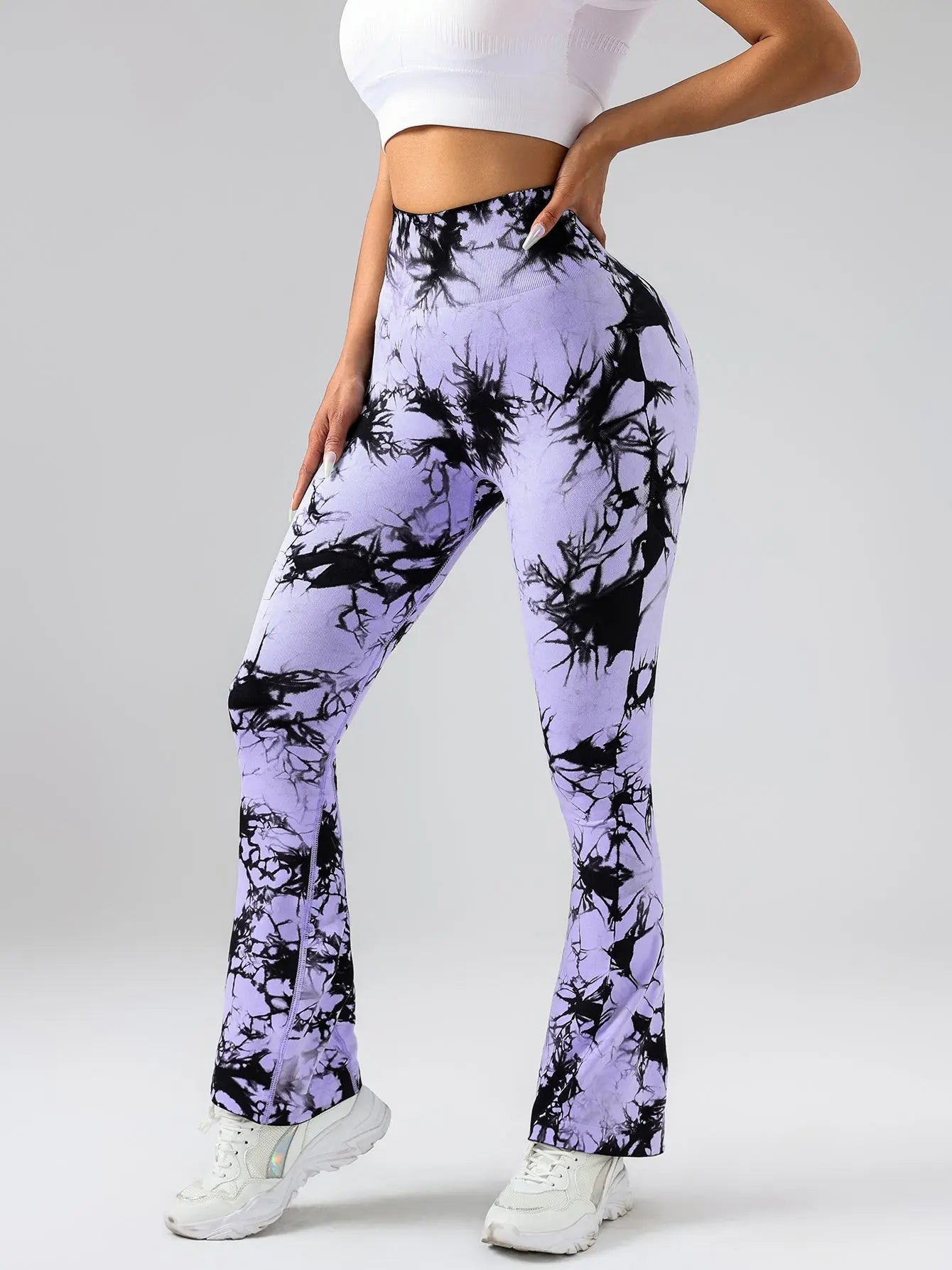 High-Waist Tummy Control Flare Yoga Pants For Women, Tie-Dye Stretch Slimming Bootcut Workout Pants, Fitness & Sports Activewear Lady T Fashions