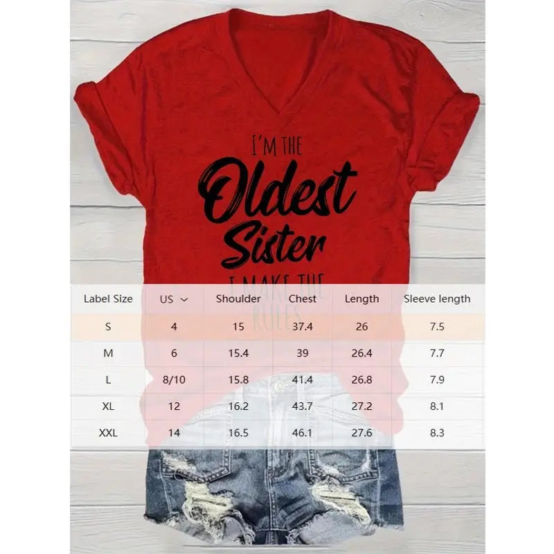 Women's Vibrant Letter Print V-Neck Tee Casual Short Sleeve Summer Top Lady T Fashions