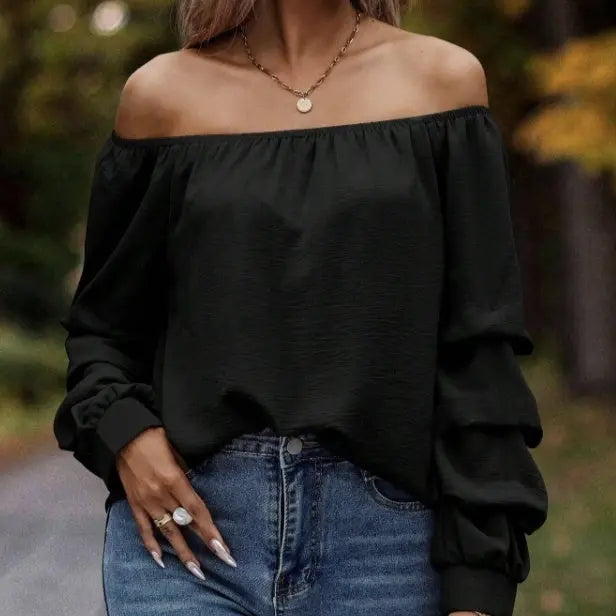 Women's New Solid Color One Shoulder Elastic Design Loose And Comfortable Shirt Top Lady T Fashions