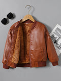 [Fleece-Lined Jacket] Cozy Fleece-Lined Boys' Zip-Up Jacket | Casual Stand Collar, Long Sleeve Outerwear for Fall/Winter Lady T Fashions