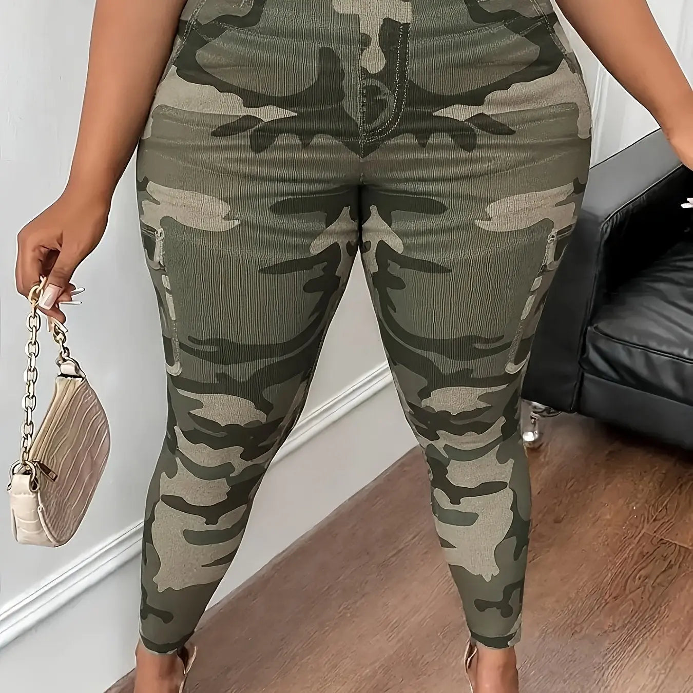 【imitation denim】Plus Size - Stretchy Leggings with a Camouflage Pattern for Plus-Size Women. Lady T Fashions