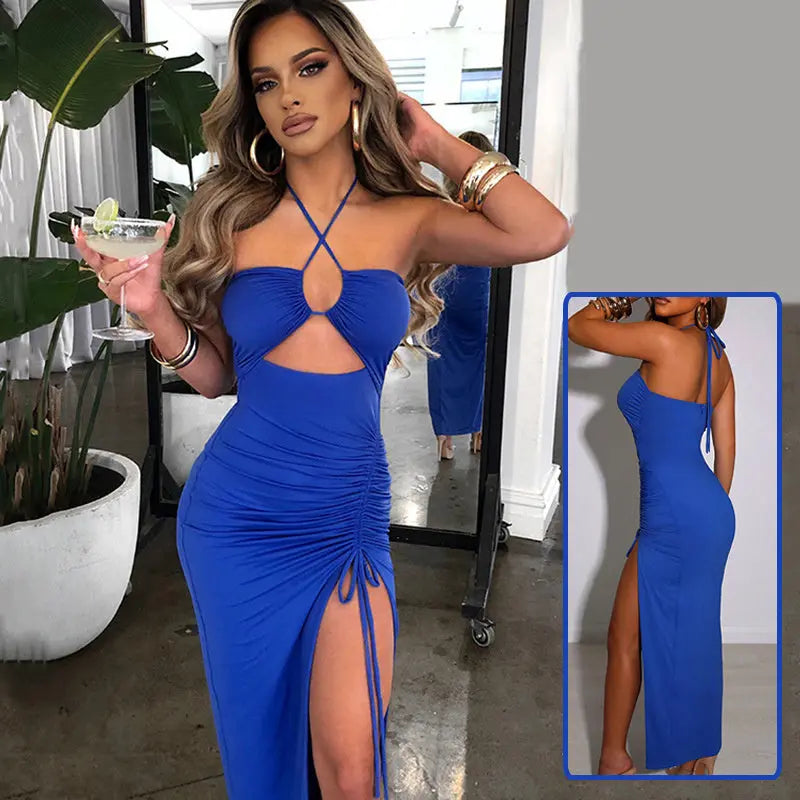 Sexy Halterneck Lace-up Split Dress Summer Y2K Fashion Party Baech Long Dresses For Womens Clotjing Lady T Fashions