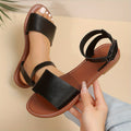 Women's Flat Summer Sandals - Solid Color Open Toe Ankle Strap Shoes, Lightweight Faux Leather - For Beach, Vacation & Casual Wear - Perfect Gift for Women Lady T Fashions