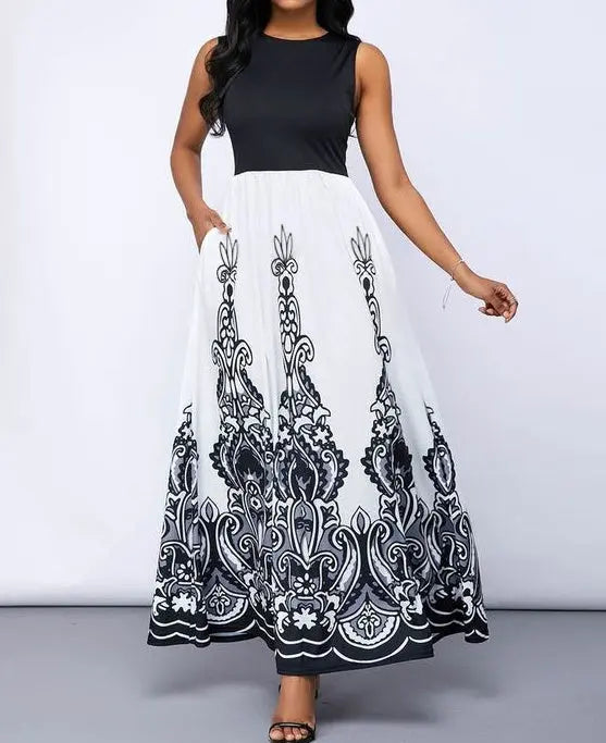 Ladies' Round Neck Printed A-list Fashionable Dress Lady T Fashions