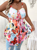 Plus Size Butterfly Print Cami Top - Flattering Cross Front Design, Sleeveless for Warm Weather, Ultra-Casual Style - Designed for Plus Size Women, Perfect for Summer Season, Womens Fashion Clothing Lady T Fashions