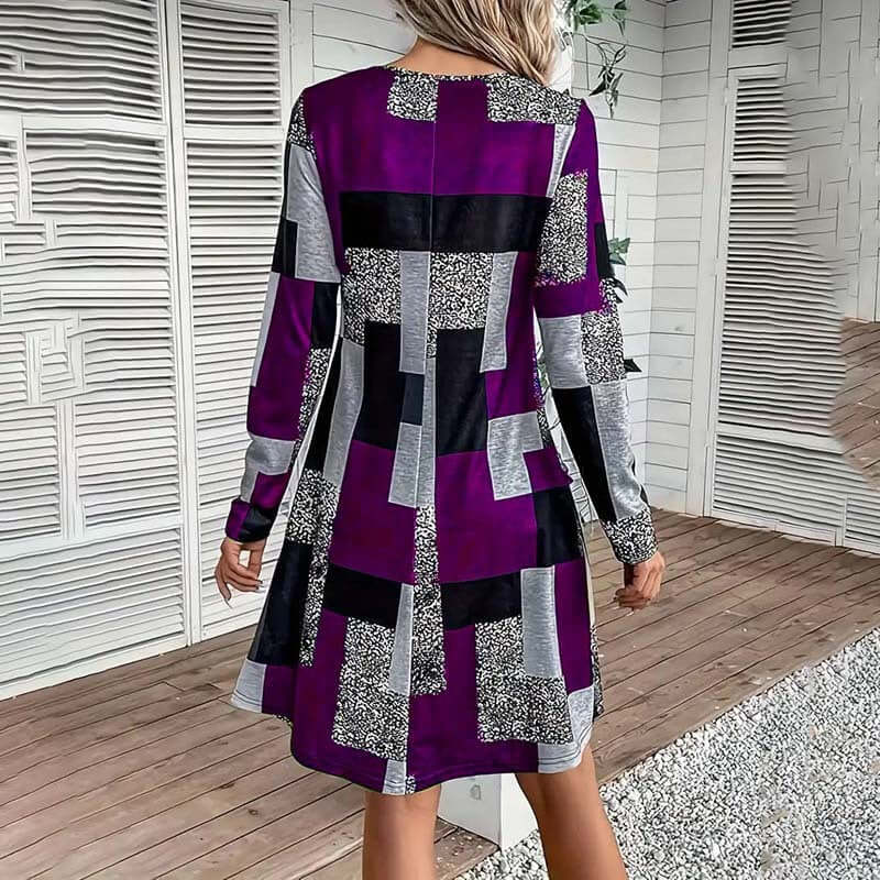 Women's Round Neck Long Sleeve Dress - Digital Print Casual Elegant Spring & Fall Dress Lady T Fashions