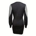 Women's Sexy Deep V-Neck Ruched Bodycon Mesh Long Sleeve Sparkling Party Cocktail Dresses Lady T Fashions