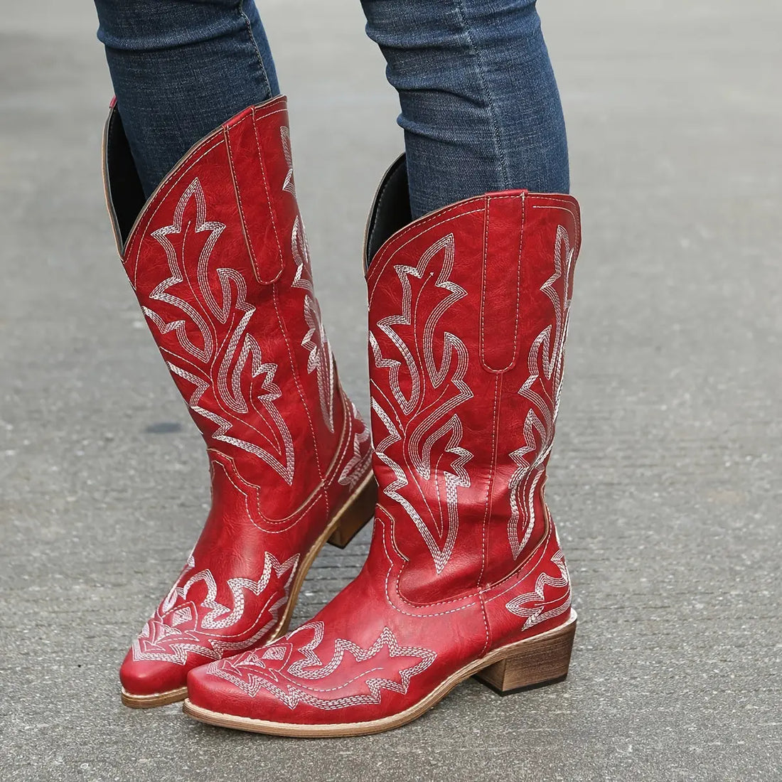 [Retro Cowgirl Boots] Retro Style Women's Western Mid Calf Boots | V-cut Embroidery Cowgirl Boots, Pointed Toe Slip On Shoes Lady T Fashions