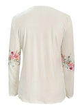 Spring And Autumn New Style White Buttoned Rose Print Long Sleeve T-shirt Casual Top Lady T Fashions