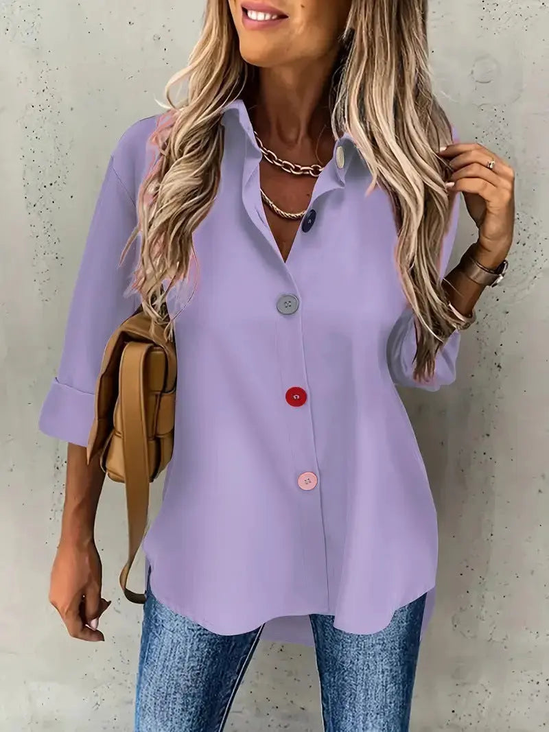 Casual Women's Solid Color Buttons Long Sleeve Shirt Top Lady T Fashions