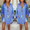 Plus Size Women's Solid Color Notch Lapel Long Sleeve Dress With Button Front Sheer Lightweight Midi Dress For Summer Lady T Fashions