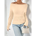 Women's Off The Shoulder Tops Long Sleeve T Shirts Going Out Tops Casual Trendy Ruched Slim Fitted Tees Lady T Fashions
