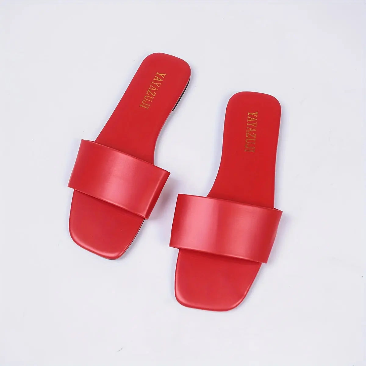 Women's Colorful Slide Sandals - Fashionable Open-Toe Flats with Ankle Strap, Faux Cover Upper & Rubber Sole, Casual Summer Shoes in Red, Green, Yellow, Blue, Brown, Black, White, Summer Footwear | Fashionable Flats | Durable Lady T Fashions