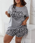 Love Patch Short Sleeve Pajamas Leopard Print Shorts Two-piece Suit Lady T Fashions