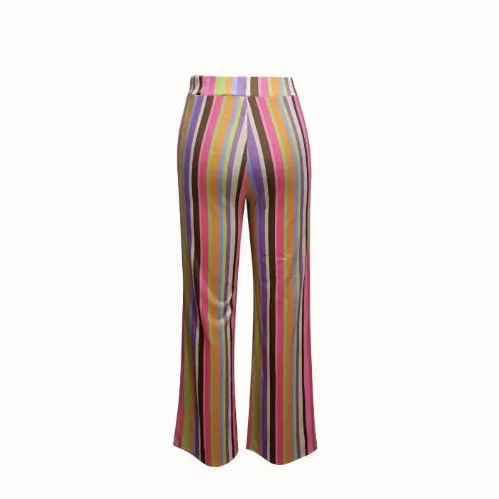 Ladies' Fashionable Casual Printed Rainbow Stripe Straight Leg Wide Leg Pants Lady T Fashions