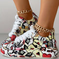Womens Graffiti Art Sneakers - Stylish Lace-Up Platform Shoes with Comfortable Low Top Design - Perfect for Sports & Casual Wear - Fashionable Skate Style Lady T Fashions