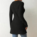 Elegant Women's Solid Color Slim-Fit Long Sleeve Top - Square Neck & Button Detail With Asymmetric Hem, Casual Fall&Spring Blouse Lady T Fashions