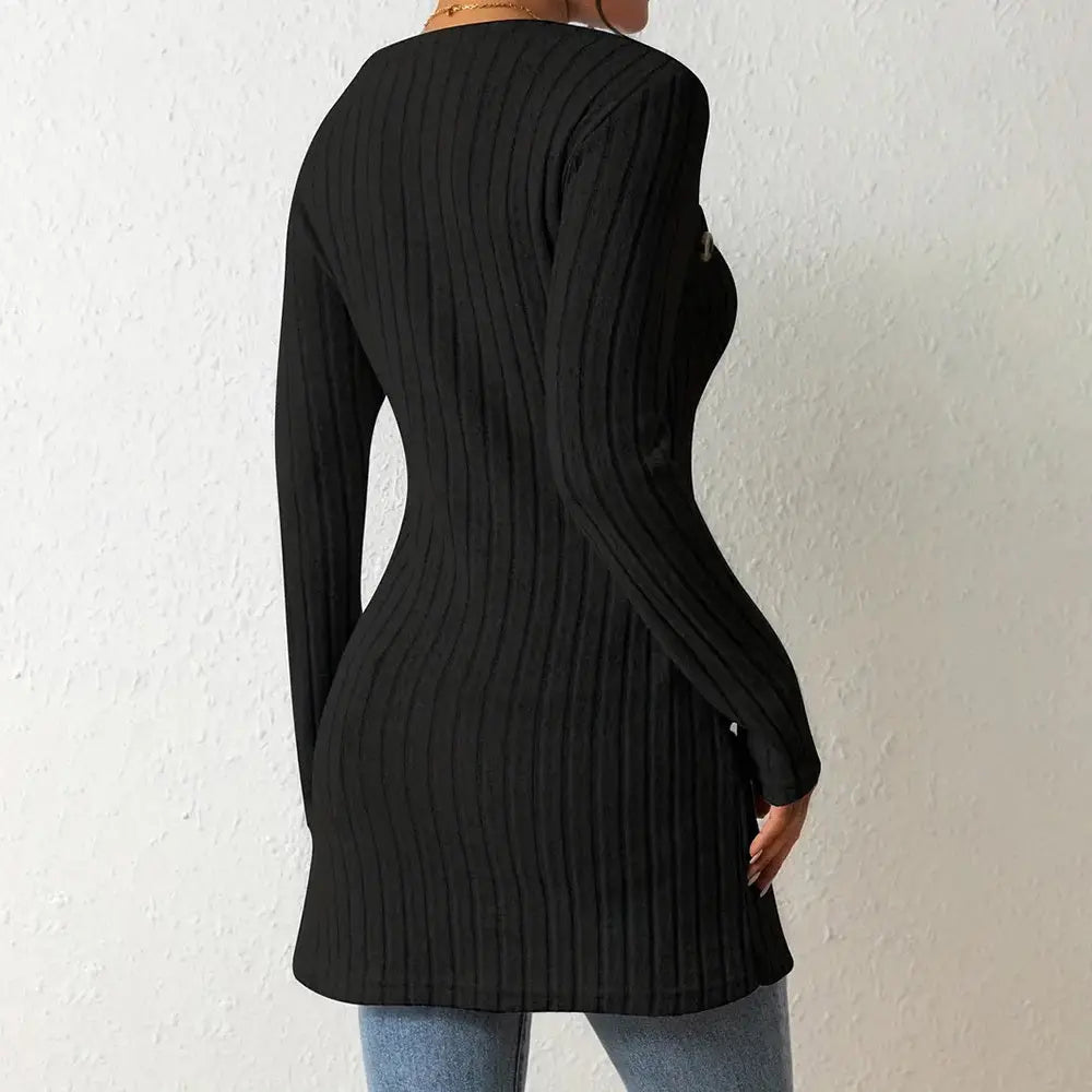 Elegant Women's Solid Color Slim-Fit Long Sleeve Top - Square Neck & Button Detail With Asymmetric Hem, Casual Fall&Spring Blouse Lady T Fashions