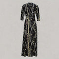 Women's Summer Geometric Print Maxi Dresses Casual 3 4 Sleeve V-Neck Tie Waist Long Dress Lady T Fashions